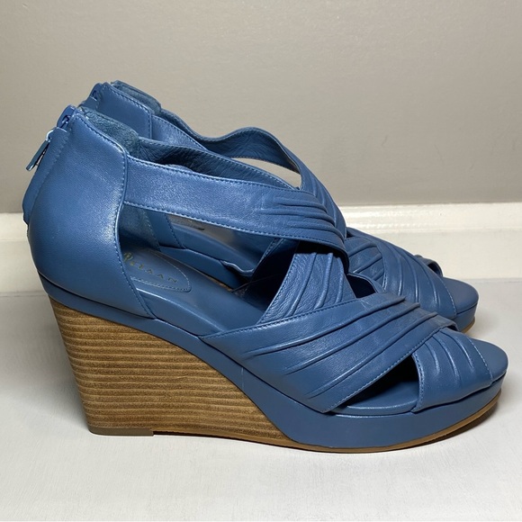 Cole Haan Wedge Sandals Women’s Size 8 B Dusty Blue Open Toe Shoes Zip Up Back - Picture 6 of 16